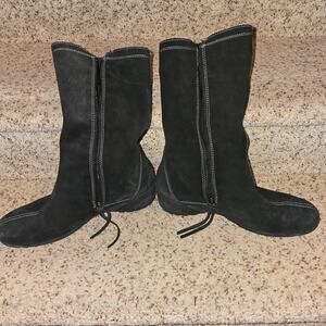 Vintage Tecnica Italian Après Ski Black Suede Boots Women's Size 8 Zip closure